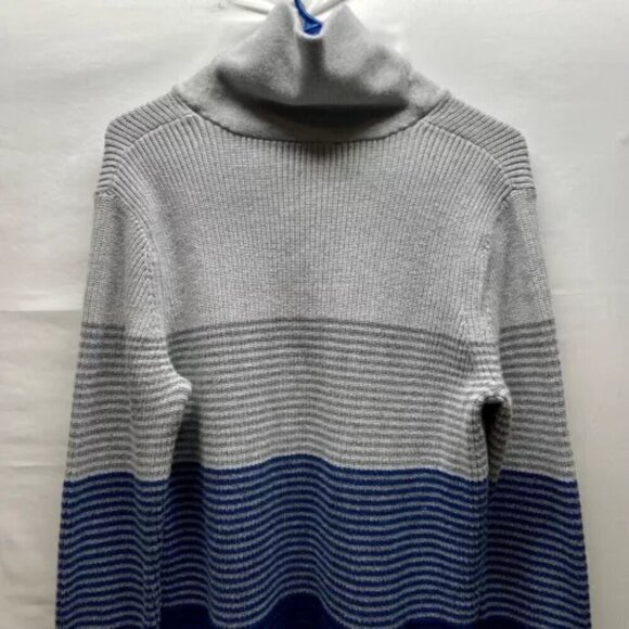 Express Shawl Neck Sweater Men’s XL Gray Navy Stripes Cotton Blend Pullover EUC - Picture 5 of 10